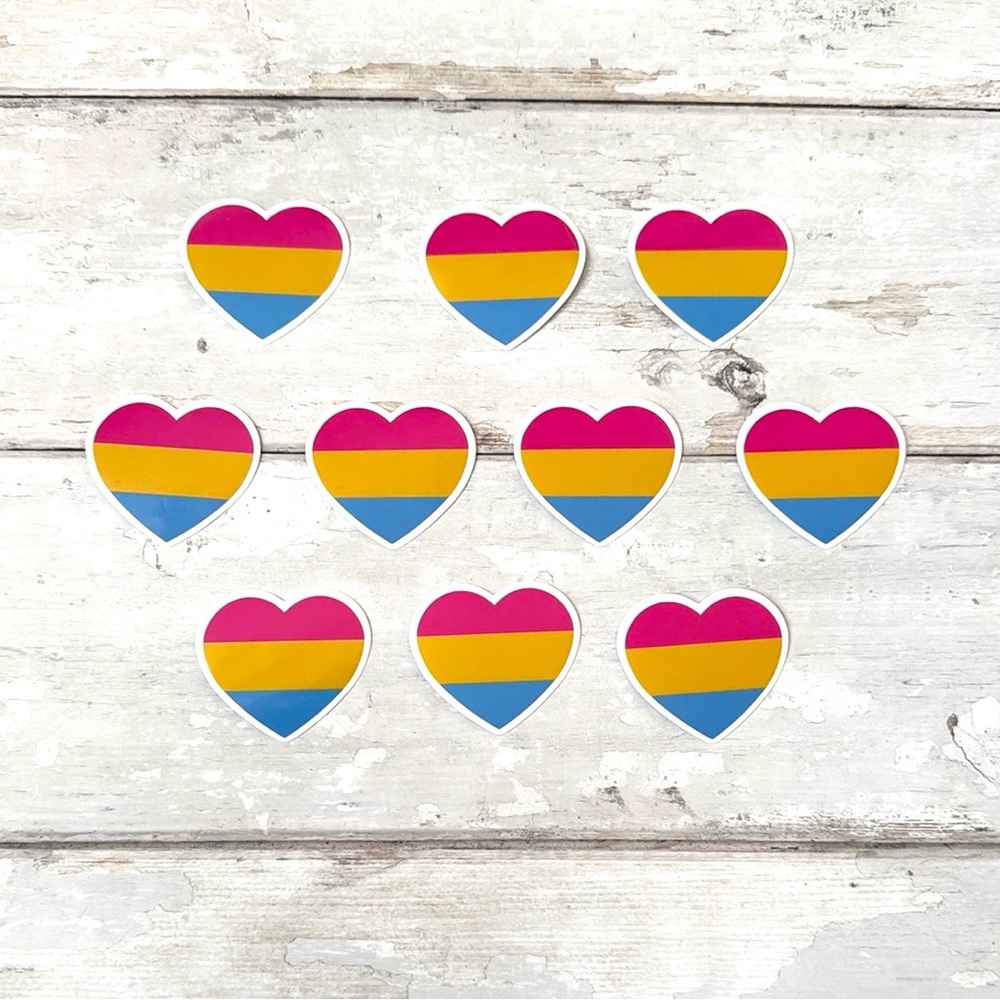 Pansexual Pride Heart Shaped Pan Stickers Waterproof 10pc Bundle LGBTQ Flag NEW